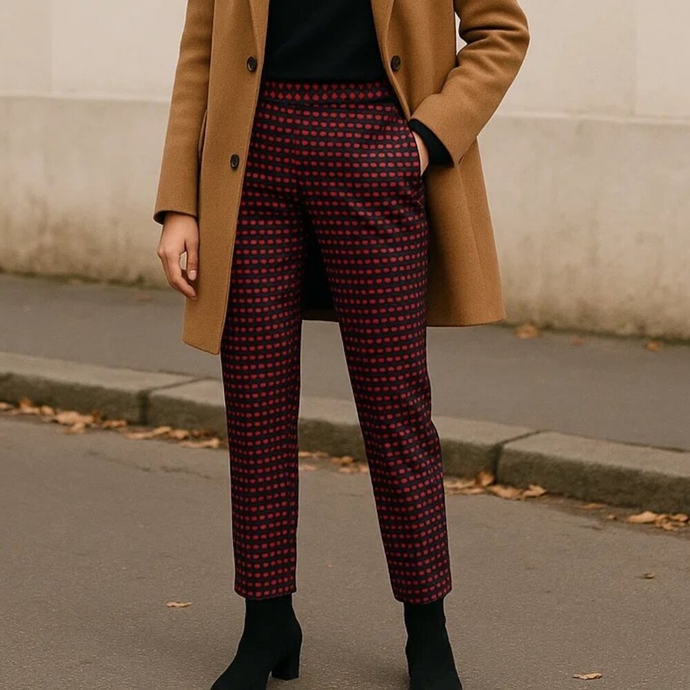 Kate Spade Avery Jacquard Pleated Cropped Trousers Harlequin Diamond Print Pants